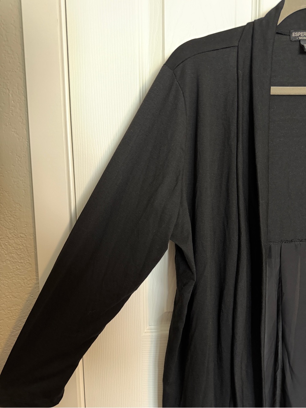 Esperanza Women 1X Black Open Front Duster Cardigan Sheer Hem Lightweight - Picture 3 of 5